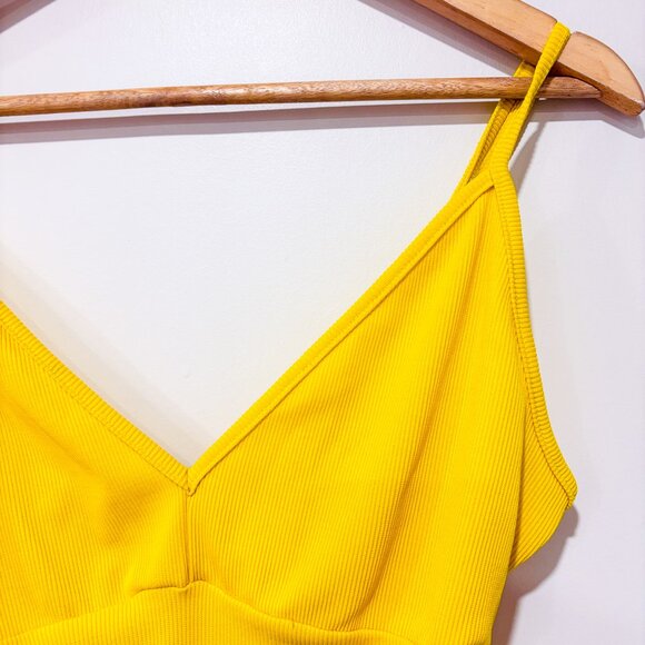 REVAMPED Yellow Ribbed Bodysuit | Rib Knit V-Neck Minimalist Essential | Small * - Picture 3 of 7